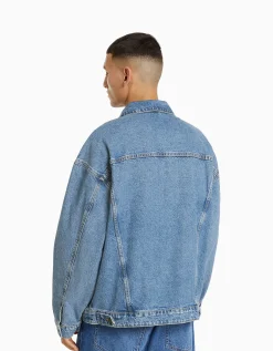 BERSHKA Veste en jean oversize Noir Cheap