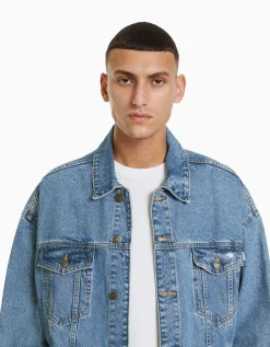 BERSHKA Veste en jean oversize Noir Cheap