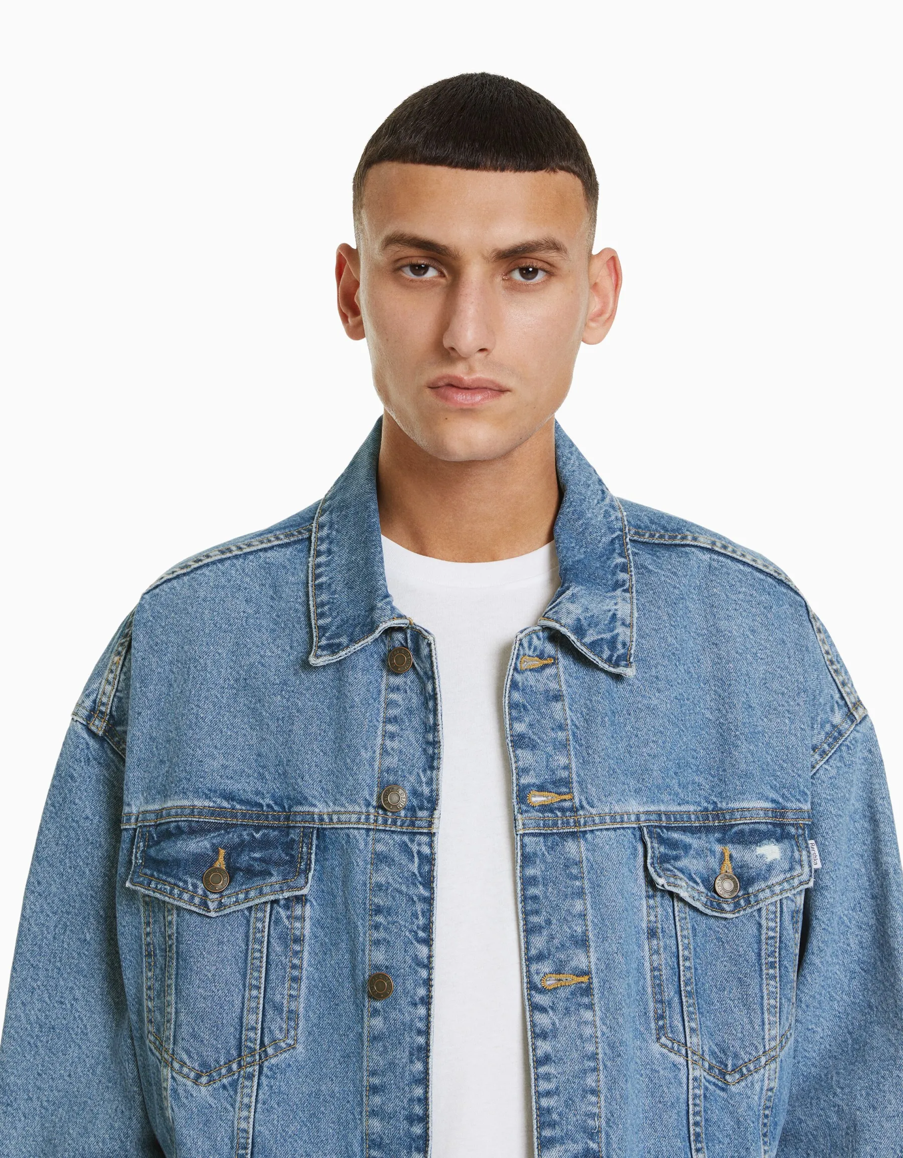 BERSHKA Veste en jean oversize Noir Cheap