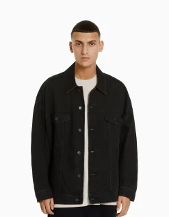BERSHKA Veste en jean oversize Noir Cheap