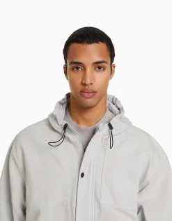 BERSHKA Veste en jean parachute capuche Gris Outlet