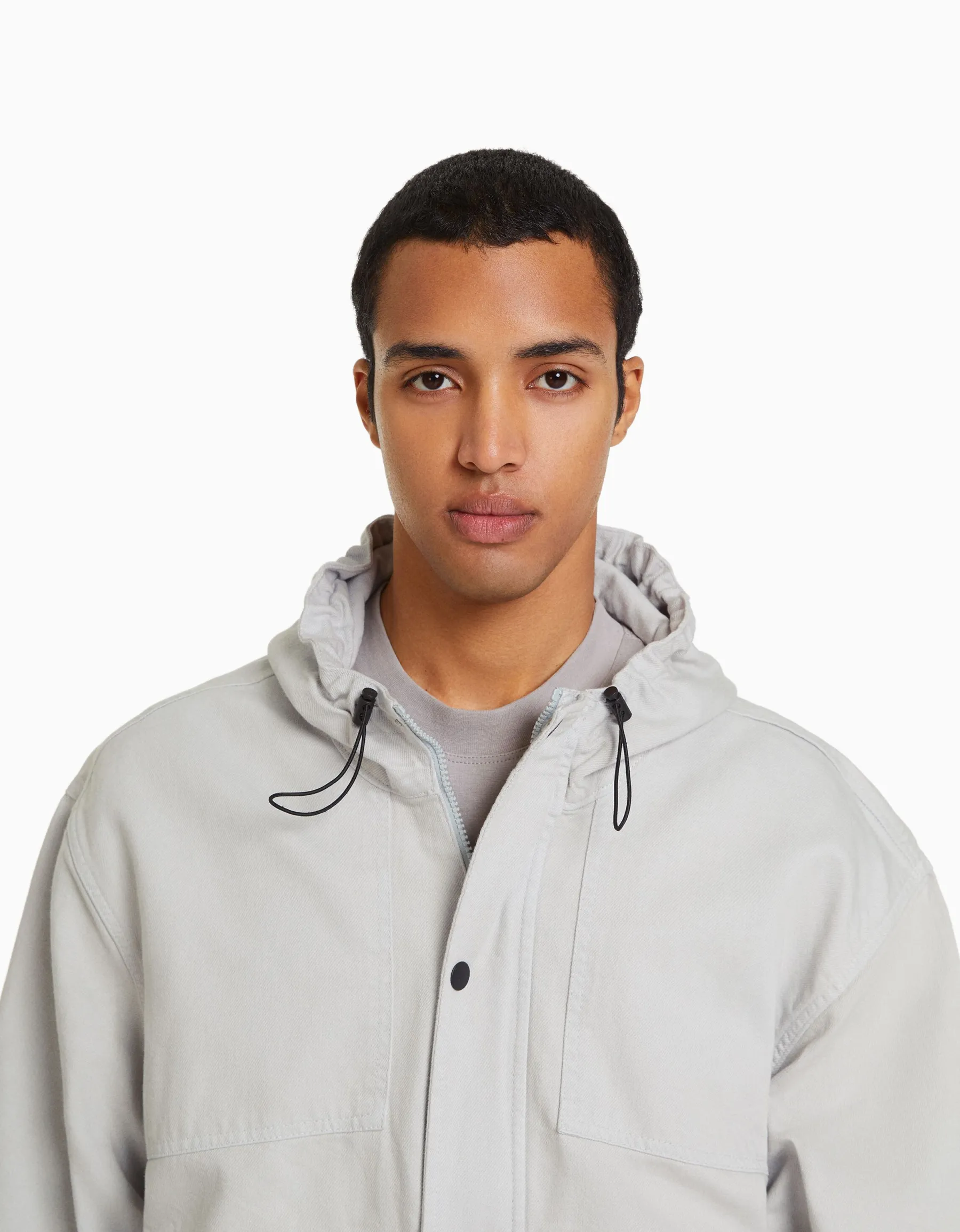 BERSHKA Veste en jean parachute capuche Gris Outlet