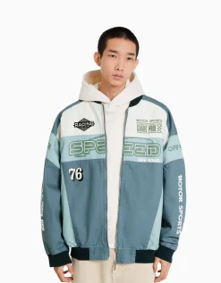 BERSHKA Veste en jean racing Bleu Shop