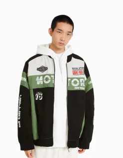 BERSHKA Veste en jean racing Vert Cheap