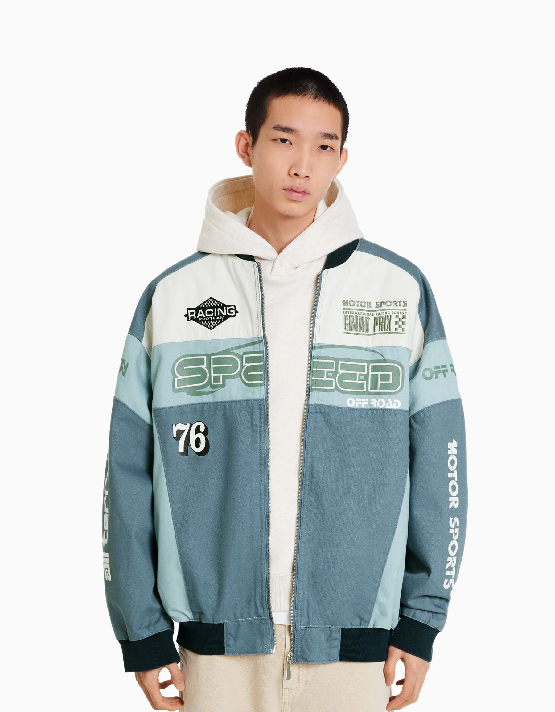 BERSHKA Veste en jean racing Bleu Online