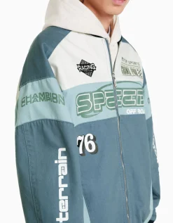 BERSHKA Veste en jean racing Bleu Online