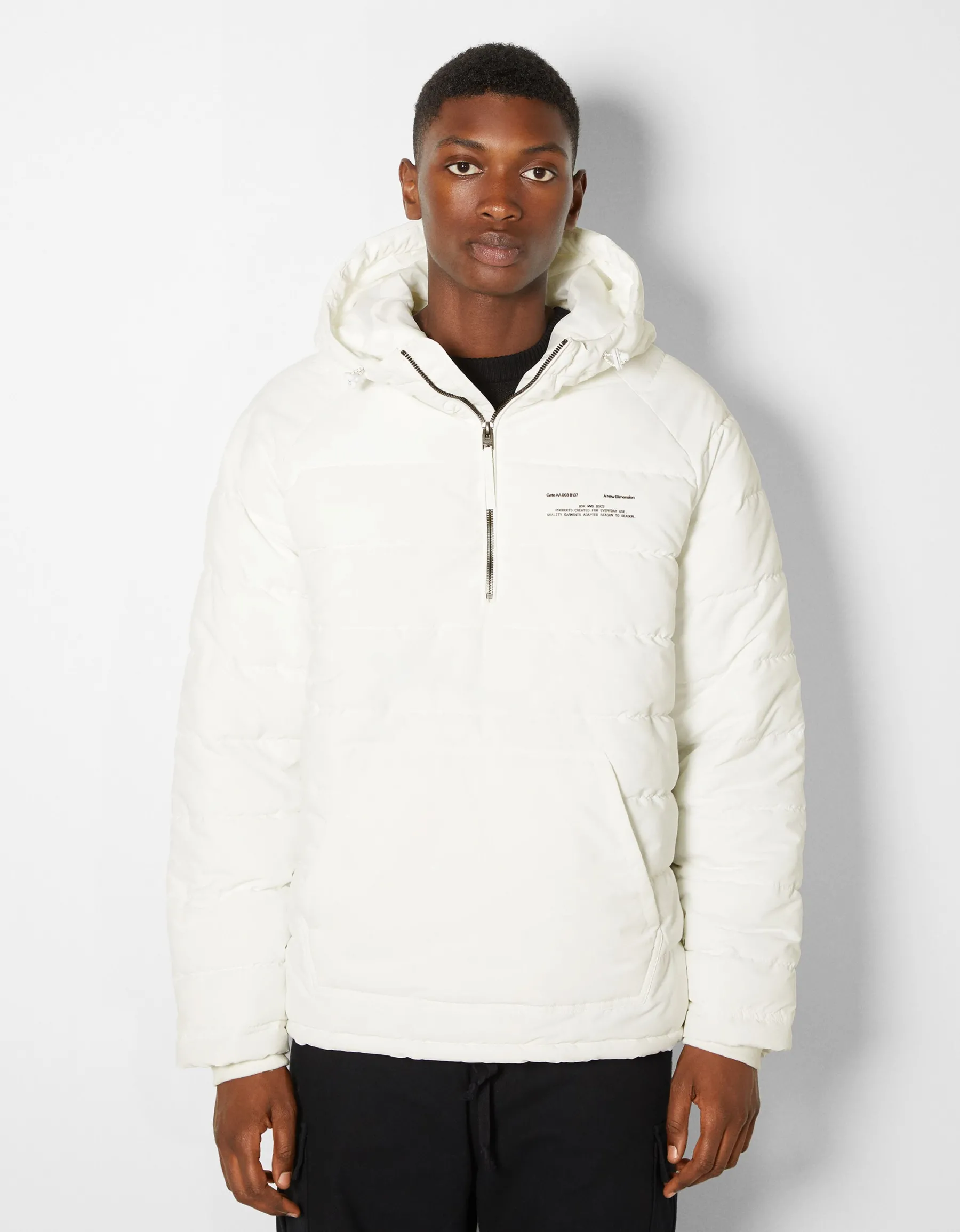 BERSHKA Veste kangourou matelassée Blanc Cheap