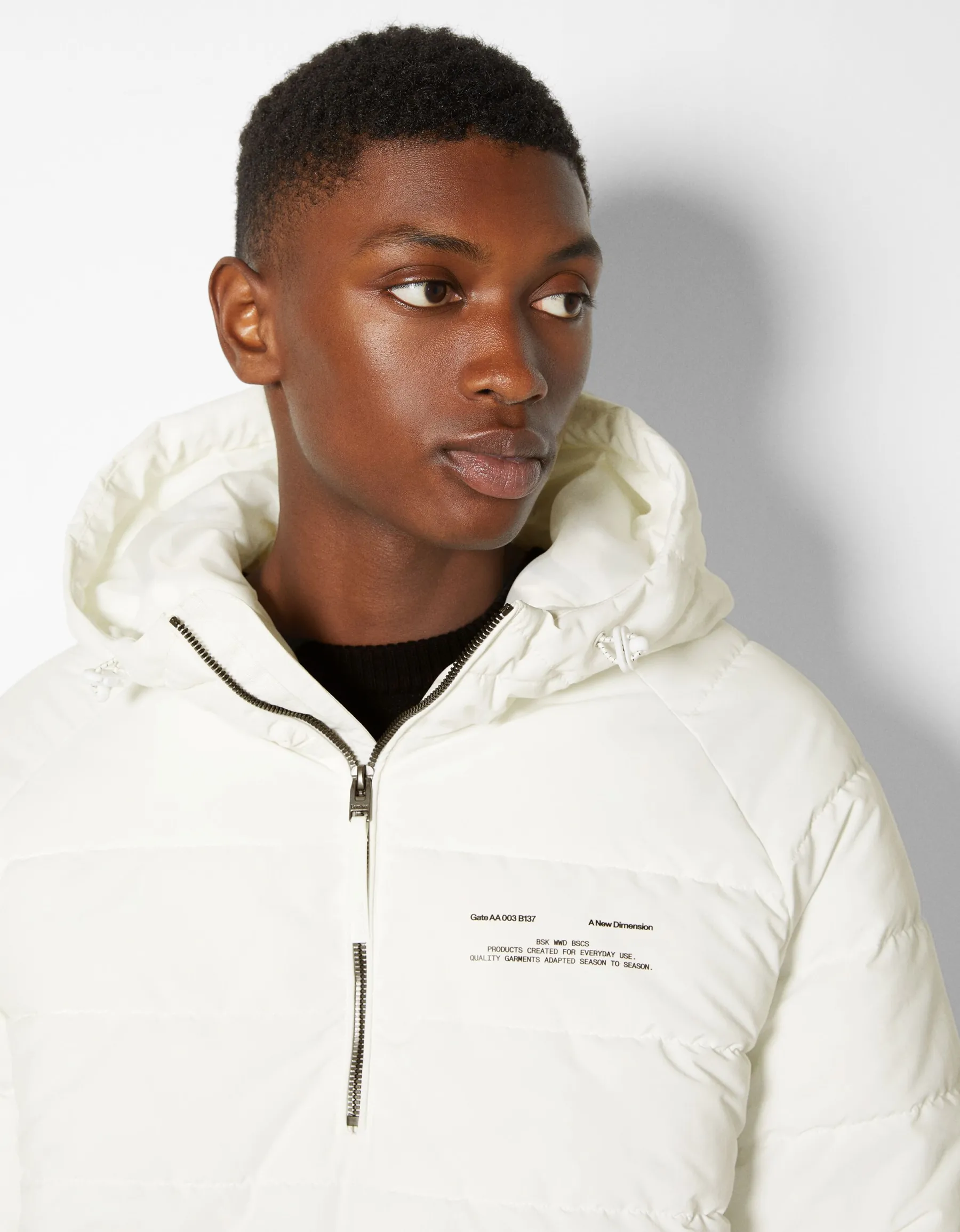 BERSHKA Veste kangourou matelassée Blanc Cheap