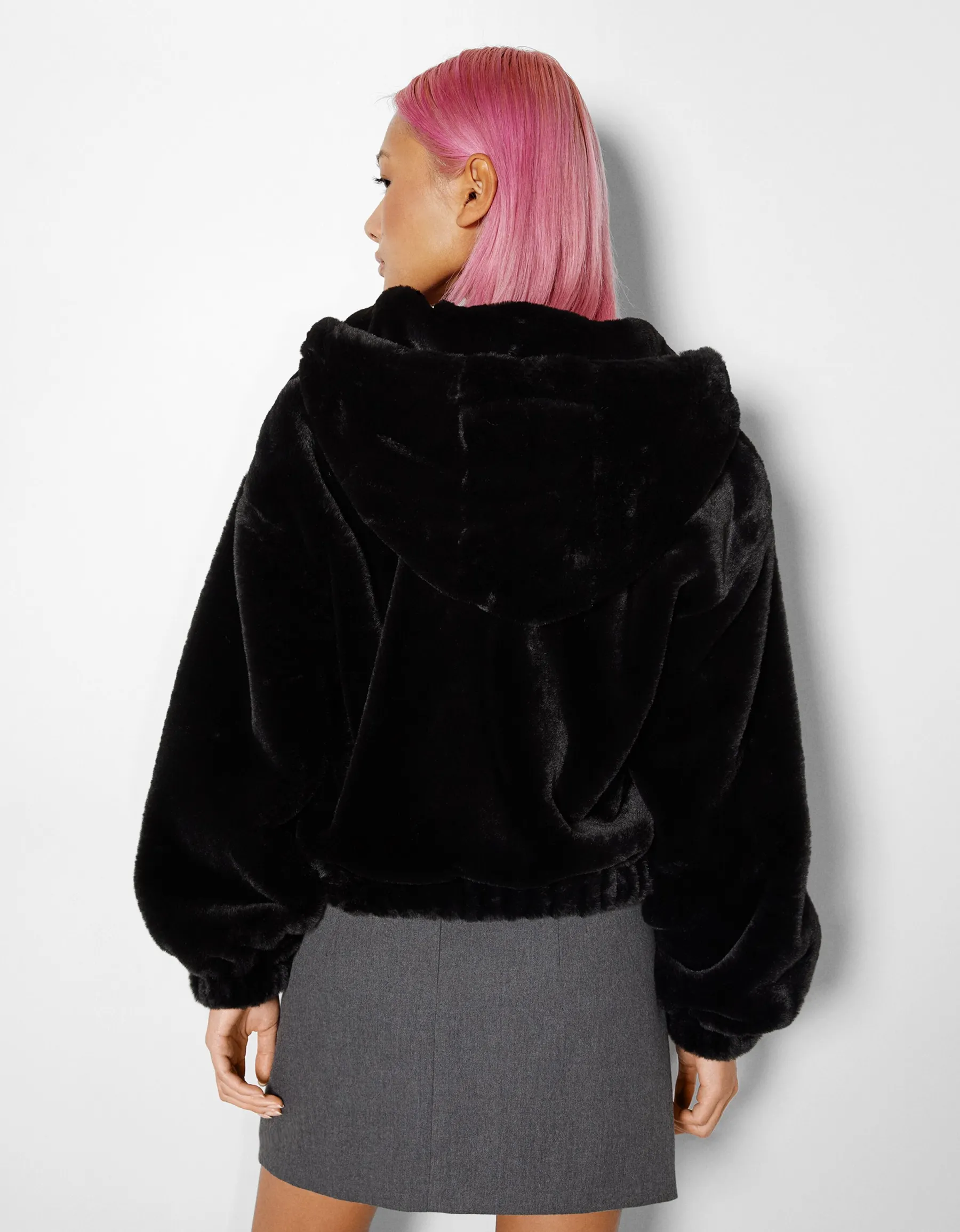 BERSHKA Veste polaire à capuche Écru Best Sale